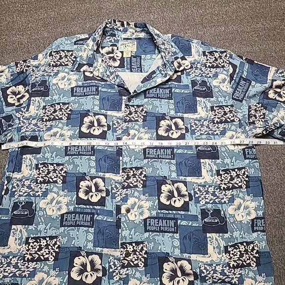 Big‎ Dog Mens Shirt 3X Blue Graphic Short Sleeve Beach Boho Floral Vacation - Picture 5 of 9